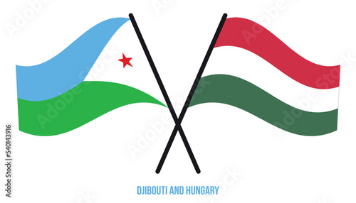 Djibouti and Hungary Flags Crossed And Waving Flat Style. Official Proportion. Correct Colors.