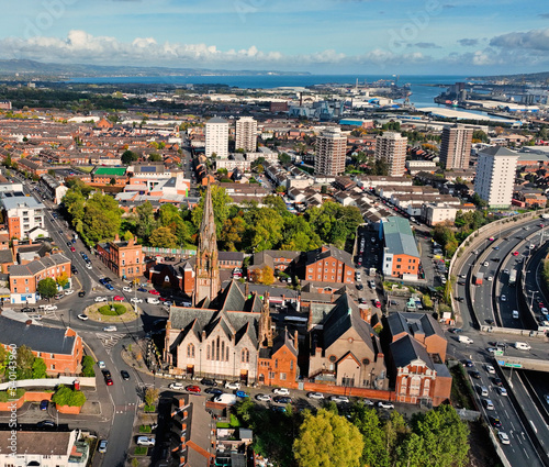 Aerial Photo of Carlisle Memorial Church Belfast Orange Hall Belfast City Clifton street in Northern Ireland