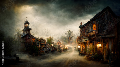 Halloween art, fantasy ghost town, FoksDigitalArt