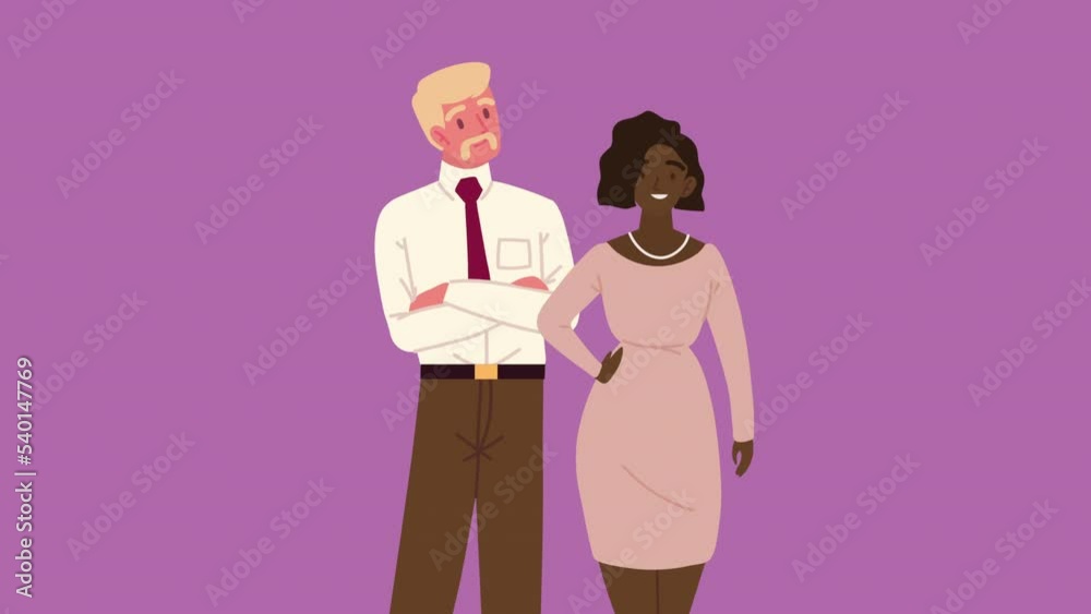 blond and afro workers couple animation blond and afro workers couple animation