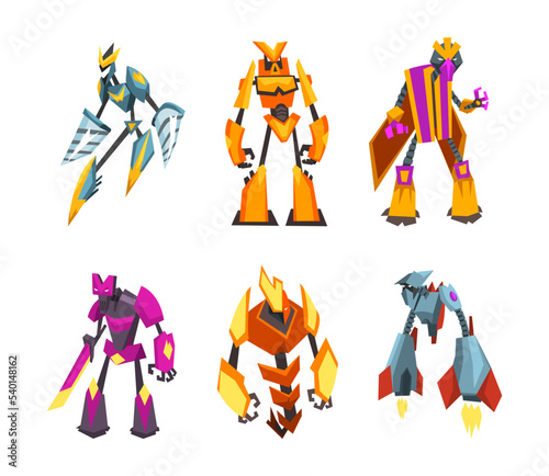 Monster Metal Robot Transformer with Strong Limbs as Fantastic Warrior Vector Set