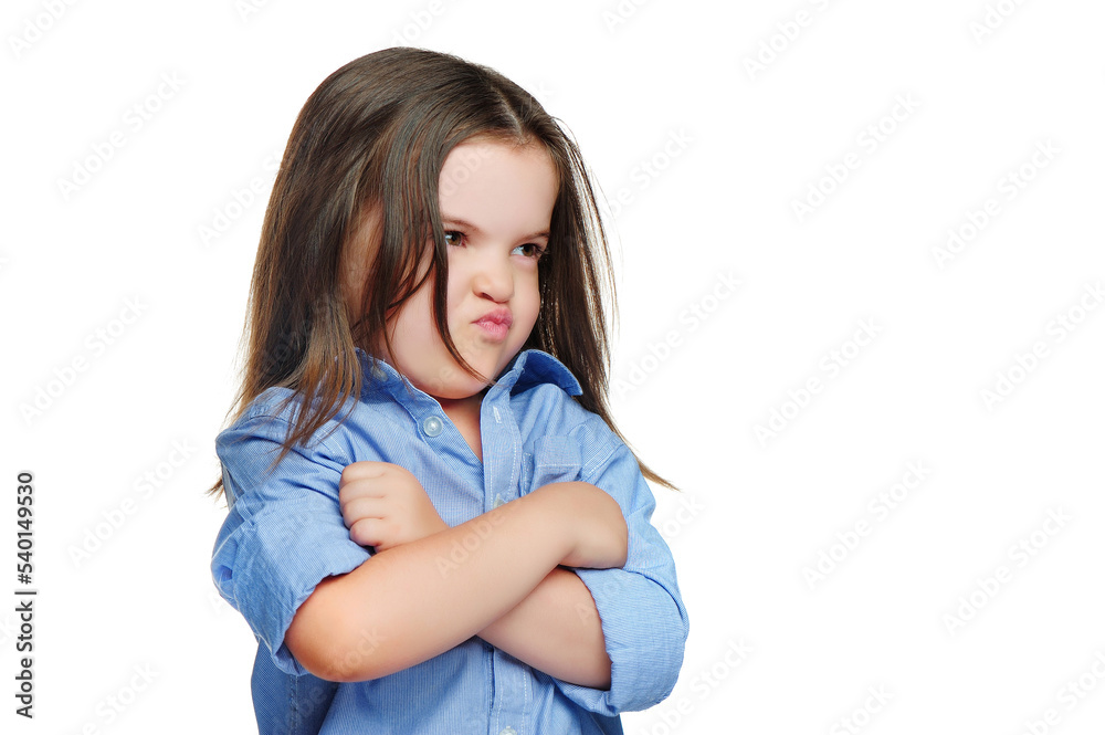Pouted girl with crossed hands looking to the side Pouted girl with crossed hands looking to the side