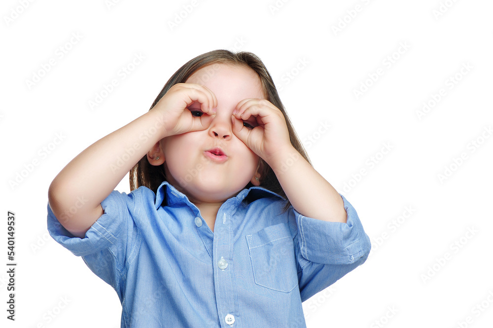 Preschool girl making binoculars with her hands Preschool girl making binoculars with her hands