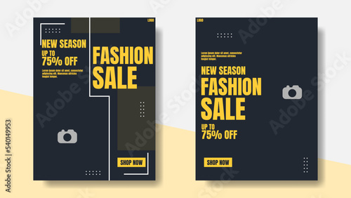 set of fashion sale poster design in black and yellow color. vector banner design for business promotion photo