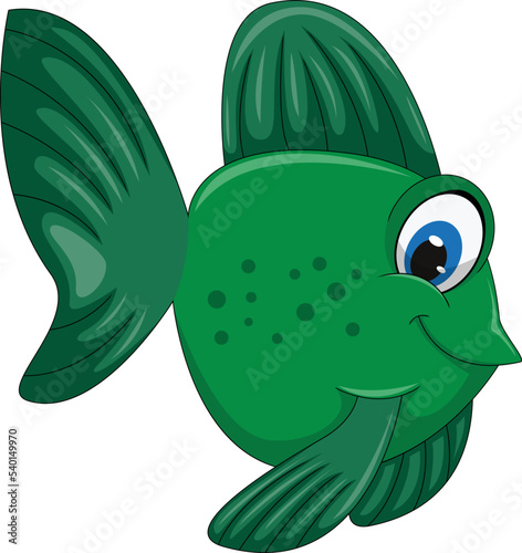 Green fish with big eye and smile cartoon vector illustration