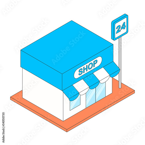 24-hour convenience store isometric illustration