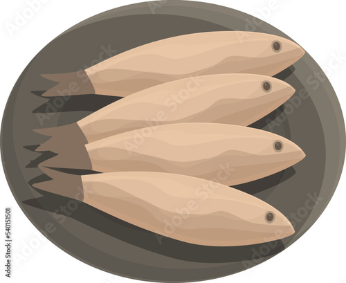 Fish fried icon cartoon vector. Portugal food. Belem tomato