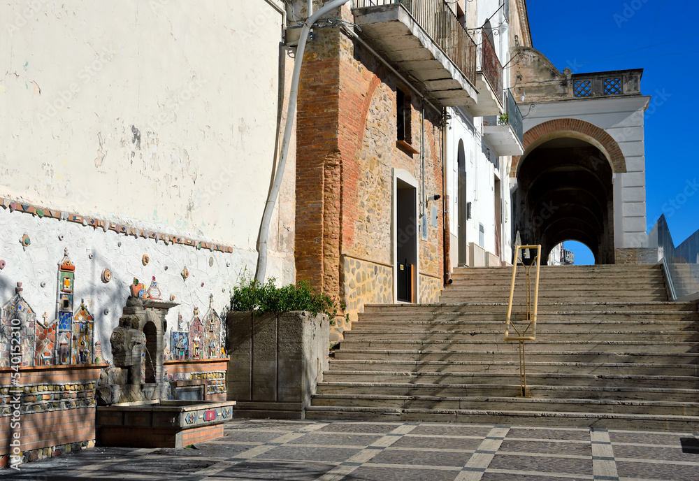 the mosaic fountain and the historic center of montalbano jonico basilicata italy