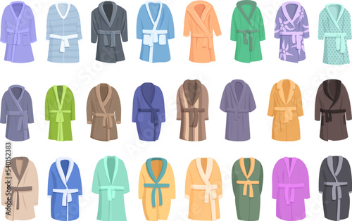 Dressing gown icons set cartoon vector. Satin robe. Bathrobe man