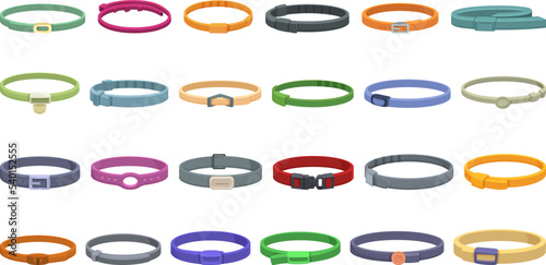 Flea collar icons set cartoon vector. Dog travel. Cat home