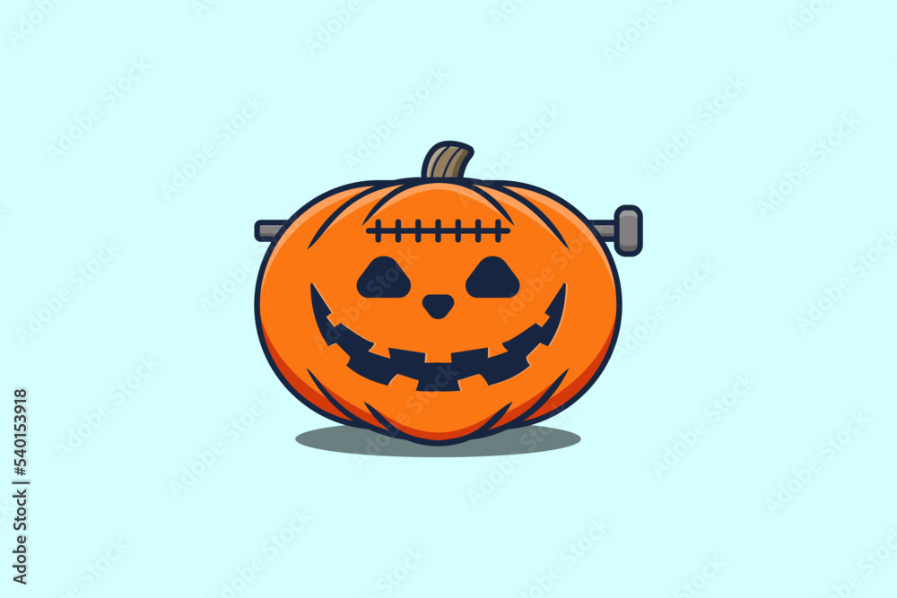 Cute mascot cartoon character Scary zombie pumpkin halloween illustration