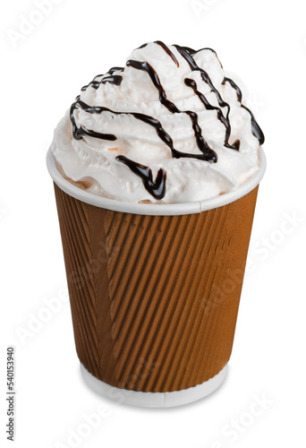 Fotografía Frappuccino in take away cup with straw on white background