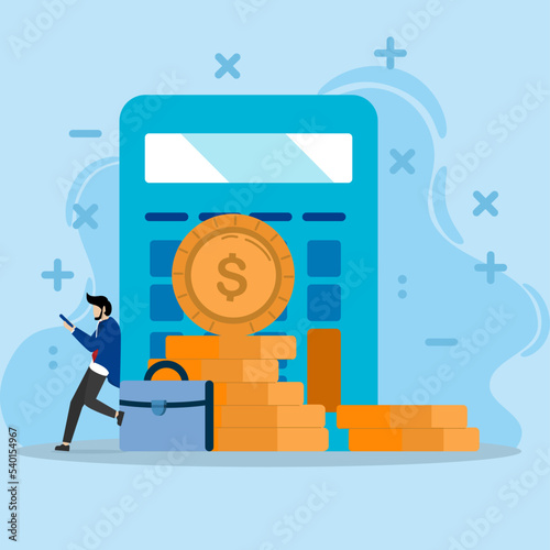 man using a calculator. Financial management concept, Financial administration. optimization, financial accounting, assignments. Vector illustration in flat design for UI, banner, mobile app