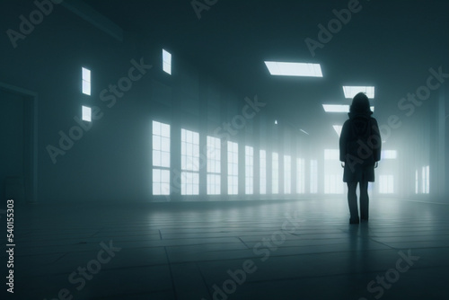silhouette of a woman in lonely hallway