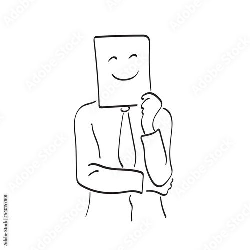 line art businessman holding paper with smile on his face illustration vector hand drawn isolated on white background