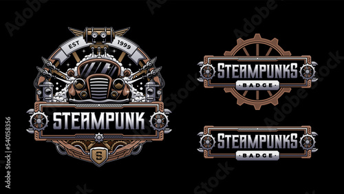 illustration of steampunk car wash badge