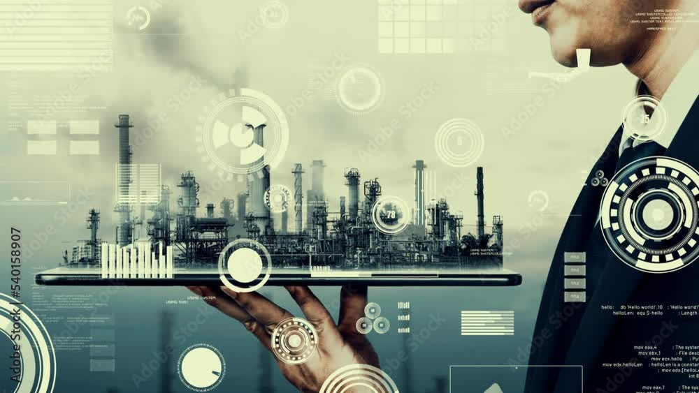 Future factory plant and inventive energy industry concept in creative ...