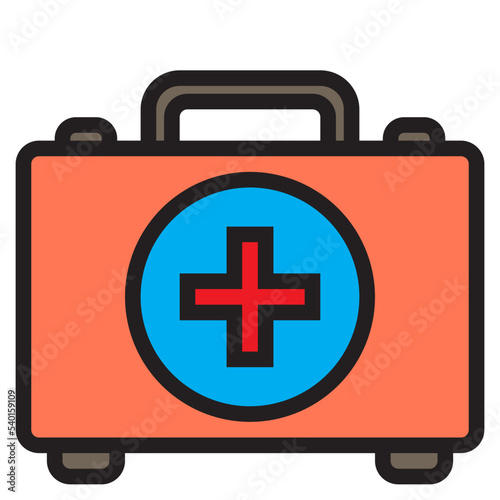 First aid kit color line style icon