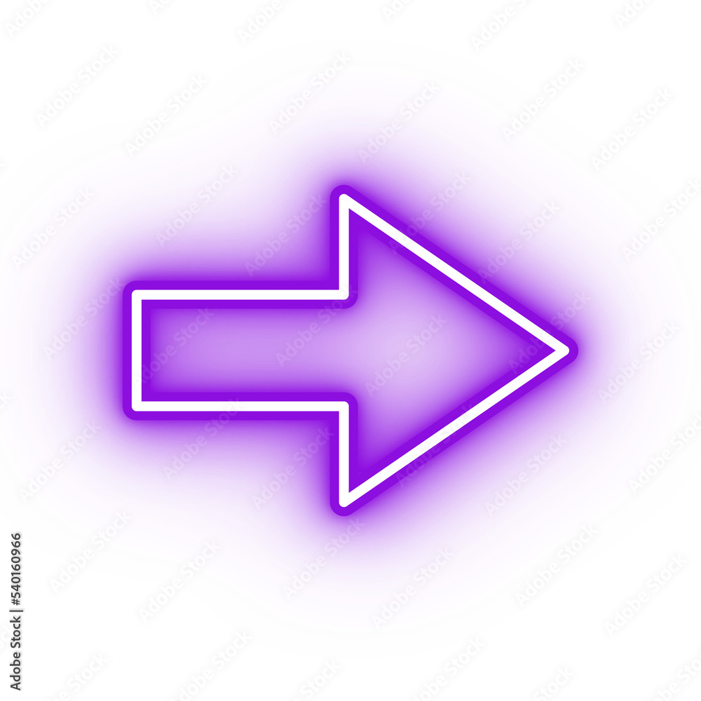 Neon purple arrow icon, arrow icon on transparent background Stock