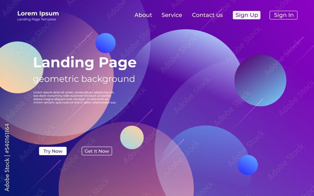 abstract creative purple colorful geometric landing page background. trendy gradient shapes composition. Eps10 vector.
