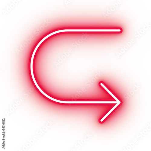 Neon red u-turn icon, arrow icon on transparent background