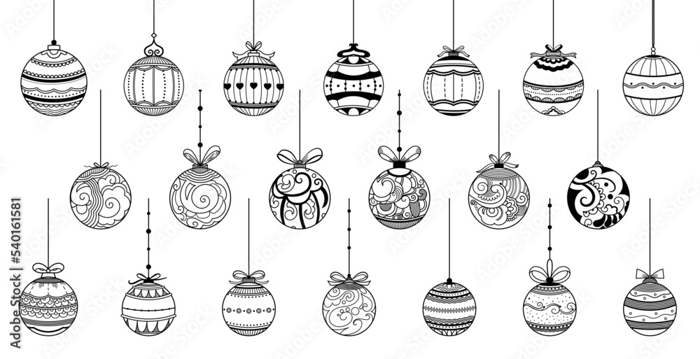 line style christmas bauble elements design in set line style christmas bauble elements design in set