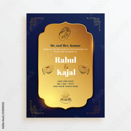 dark golden indian wedding invitation card template design
