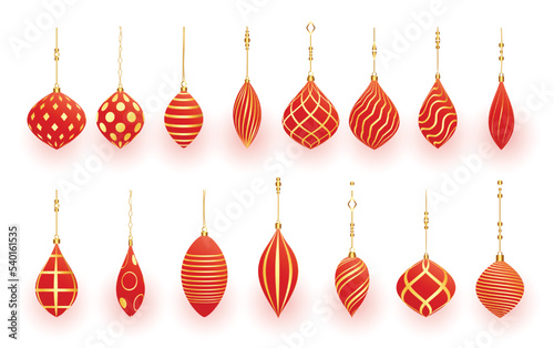 set of 3d red christmas bauble icons for xmas holiday