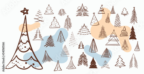 set of christmas tree symbols in hand drawn style