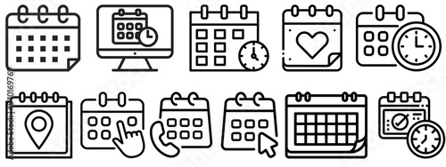 Set of Calendar Icon with editable stroke.calendar symbols.Appointment schedule flat icon icon