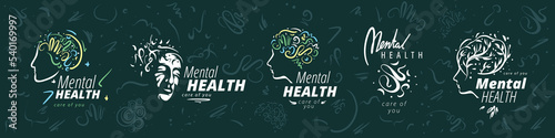 A set of vector drawn logos for mental health