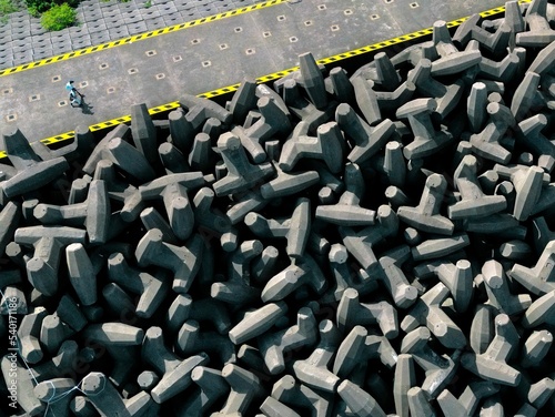 Aerial view of dolos blocks near a walkway in Hong Kong photo