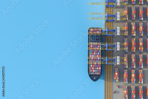Cargo ship or vessel with containers at terminal port