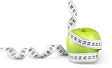 Body Measuring Tape Around A Green Apple
