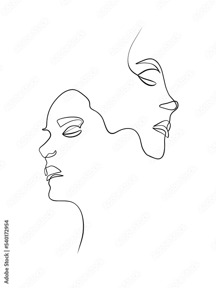 Abstract faces of an woman is drawn in single line art style. Tattoo art. Printable art. Abstract faces of an woman is drawn in single line art style. Tattoo art. Printable art.