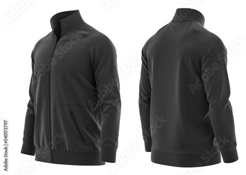 Sweatshirt Full zip Raglan Sleeve With collar and cuff with pocket color Black