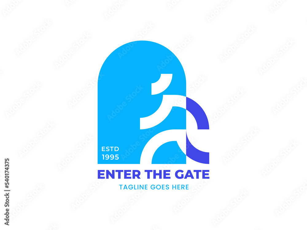 Enter the Gate Logo Vector Icon Illustration, this logo represents the shape of a person walking through the gate, this logo is designed in a negative space style, Suitable for your corporate identity Enter the Gate Logo Vector Icon Illustration, this logo represents the shape of a person walking through the gate, this logo is designed in a negative space style, Suitable for your corporate identity