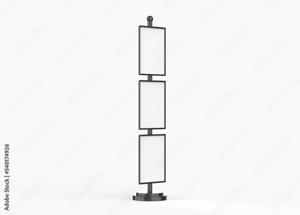 Realistic street billboard, vertical mockup. City light board with frame for outdoor commercial. Template screen for presentation, promotion, advertising and design. 3d illustration Realistic street billboard, vertical mockup. City light board with frame for outdoor commercial. Template screen for presentation, promotion, advertising and design. 3d illustration