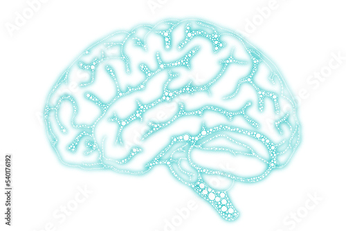 Hand drawn scientific illustration glowing brain synapse sensory example neon green blue transparent 