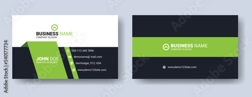 Green shape creative business card template. 3d type visiting card design. business card template