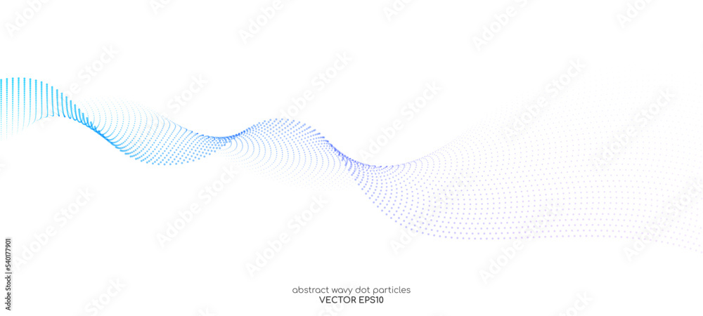 Flowing particles wave pattern colorful blue and purple gradient color isolated on white background. Vector in concept of AI technology, science, music, modern. Flowing particles wave pattern colorful blue and purple gradient color isolated on white background. Vector in concept of AI technology, science, music, modern.