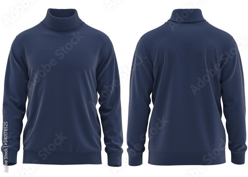 Sweater pullover knitted high neck Long sleeve for man ( 3d rendered) Color Navy