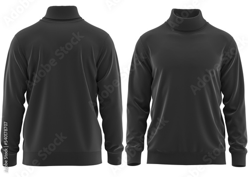 Sweater pullover knitted high neck  Long sleeve for man ( 3d rendered) Color Black photo
