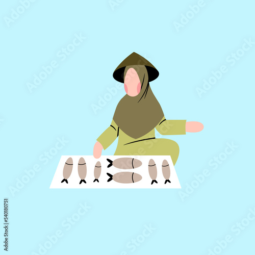 Hijab Woman Selling Fish