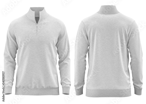  Sweater half zipper pullover knitted high neck  Long sleeve for man ( 3d rendered) White photo