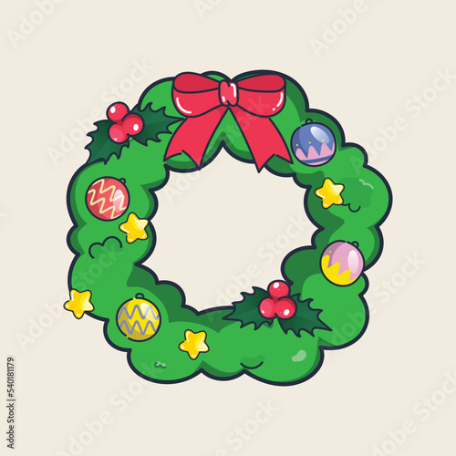 a wreat christmas doodle hand drawing vector illustration. Happy new year winter holiday.