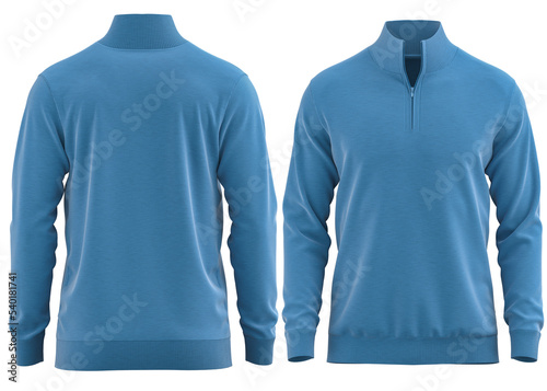  Sweater half zipper pullover knitted high neck Long sleeve for man ( 3d rendered) Blue