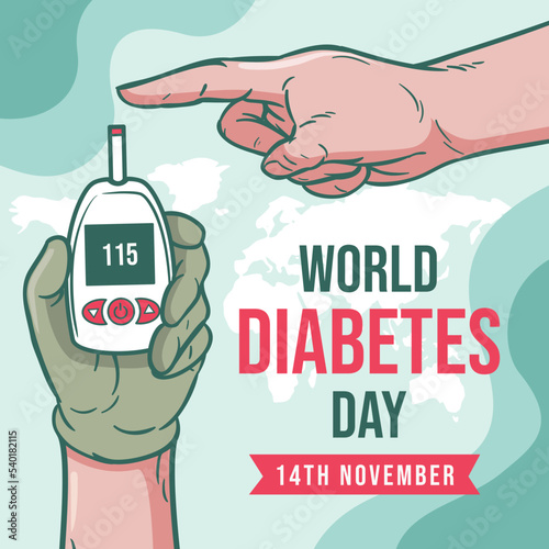 hand drawn flat world diabetes day illustration