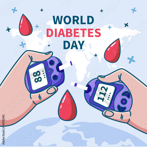 hand drawn flat world diabetes day illustration