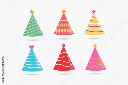 Collection of colorful caps paper party hats vector for birthday, carnival, anniversary, Christmas